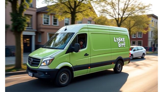 Lykke Bite leveringsbil i Oslo på en solrik dag